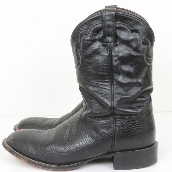 Vintage Tony Lama Black Roper Western Cowboy Boots Size 11D - USA - Style CT456 - Picture 4 of 12